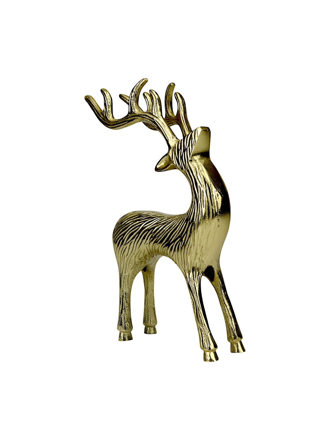 Hind Decor Minimalistic Standing Deer Gold Aluminium Metallic Living Room Hand-Crafted Medium Showpiece - 11 Inches