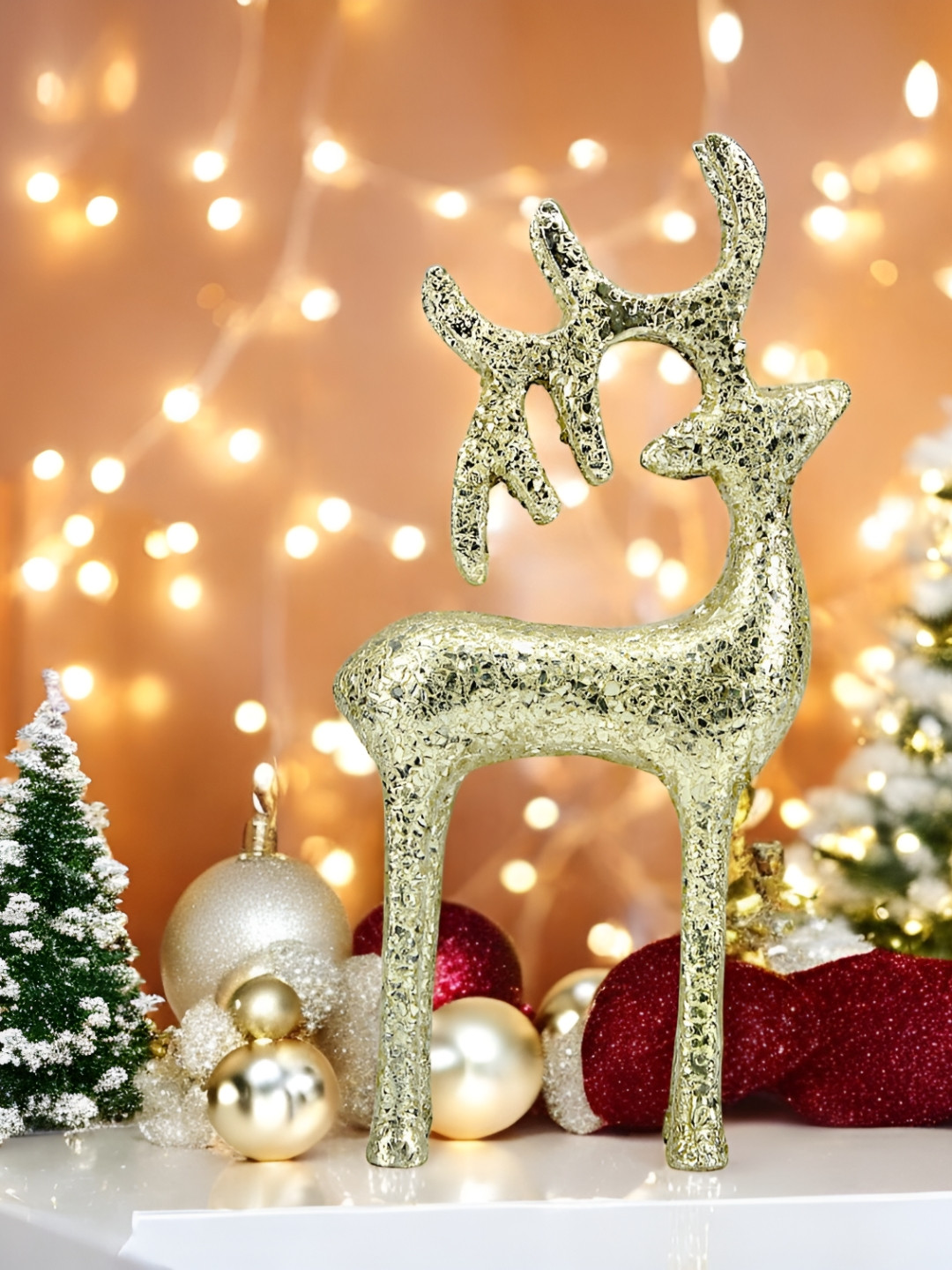 Hind Decor Reindeer Gold Metal Metallic Living Room Large Showpiece - 12.2 Inches