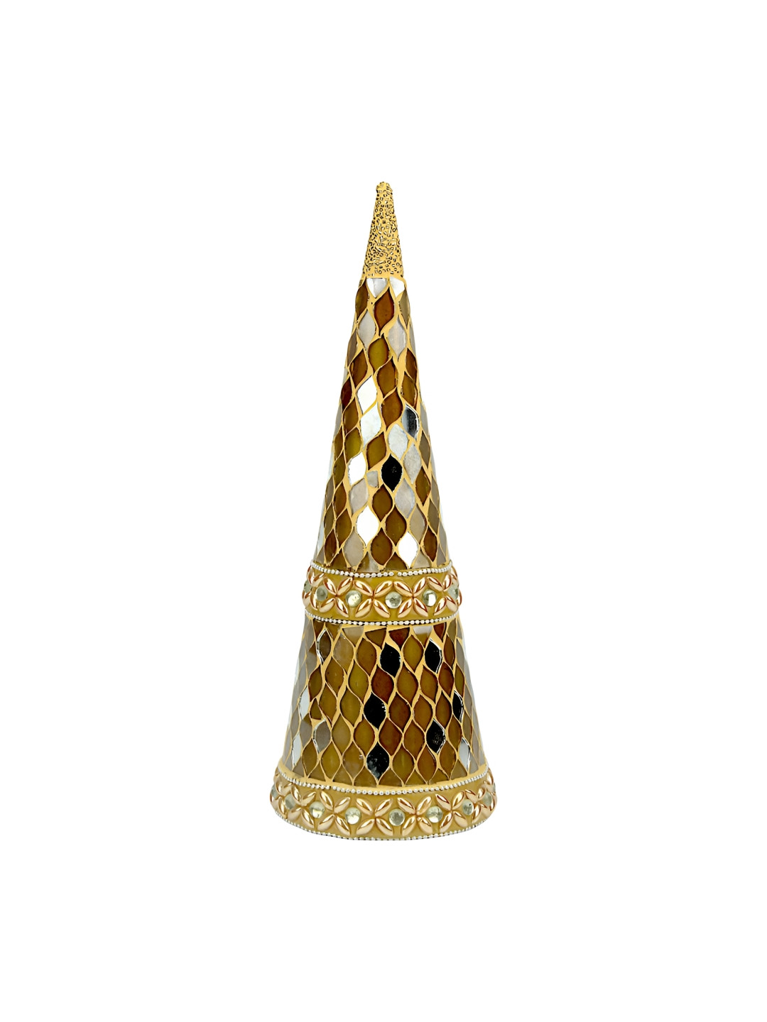 Hind Decor Christmas Tree Cone Gold Metal Metallic Living Room Hand-Crafted Medium Showpiece - 12.2 Inches