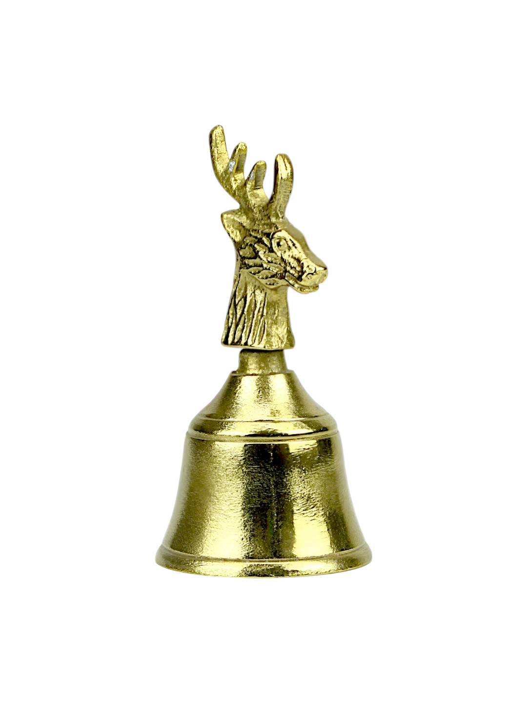 Hind Decor Gold Toned Reindeer Design Christmas Bell