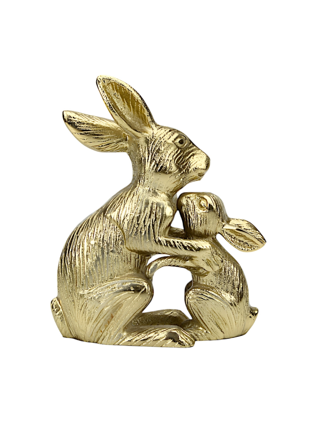 Hind Decor Bunny with Baby Bunny Gold Aluminium Metallic Living Room Hand-Crafted Medium Showpiece - 8.3 Inches
