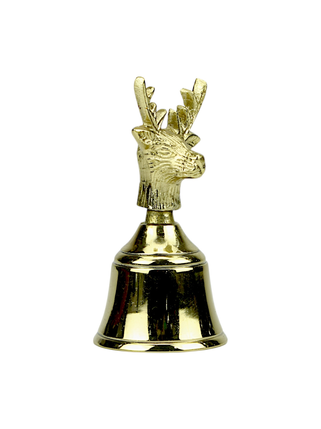 Hind Decor Gold-Toned Glossy Reindeer Design Christmas Bell