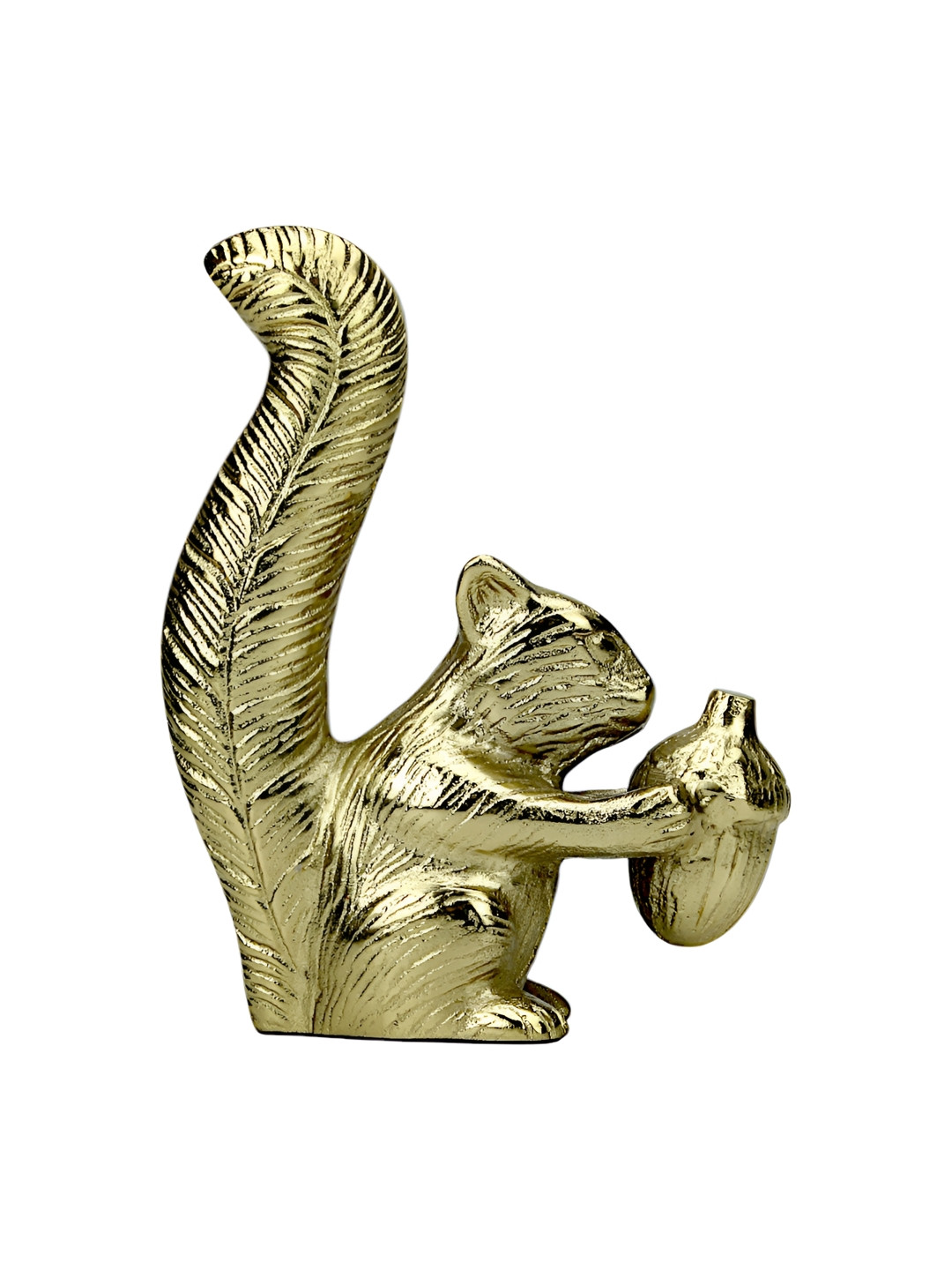 Hind Decor Squirrel Holding Nut Gold Metal Metallic Living Room Hand-Crafted Small Showpiece - 7.9 Inches