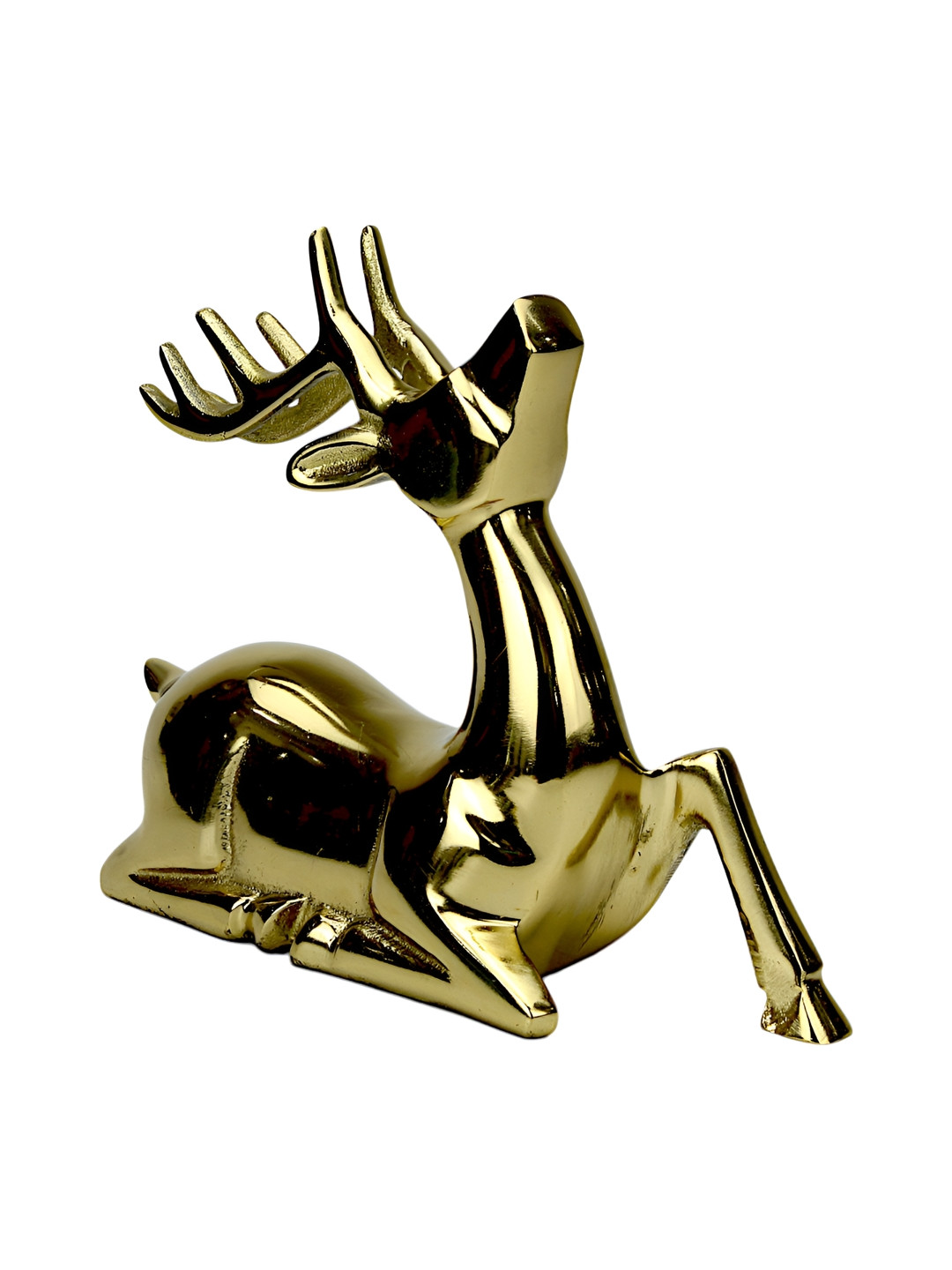 Hind Decor Sitting Deer Gold Aluminium Metallic Living Room Hand-Crafted Small Showpiece - 7.5 Inches