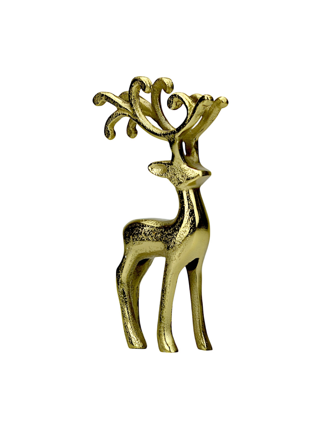 Hind Decor Christmas Minimalistic Standing Deer Gold Metal Metallic Living Room Hand-Crafted Small Showpiece - 5.9 Inches