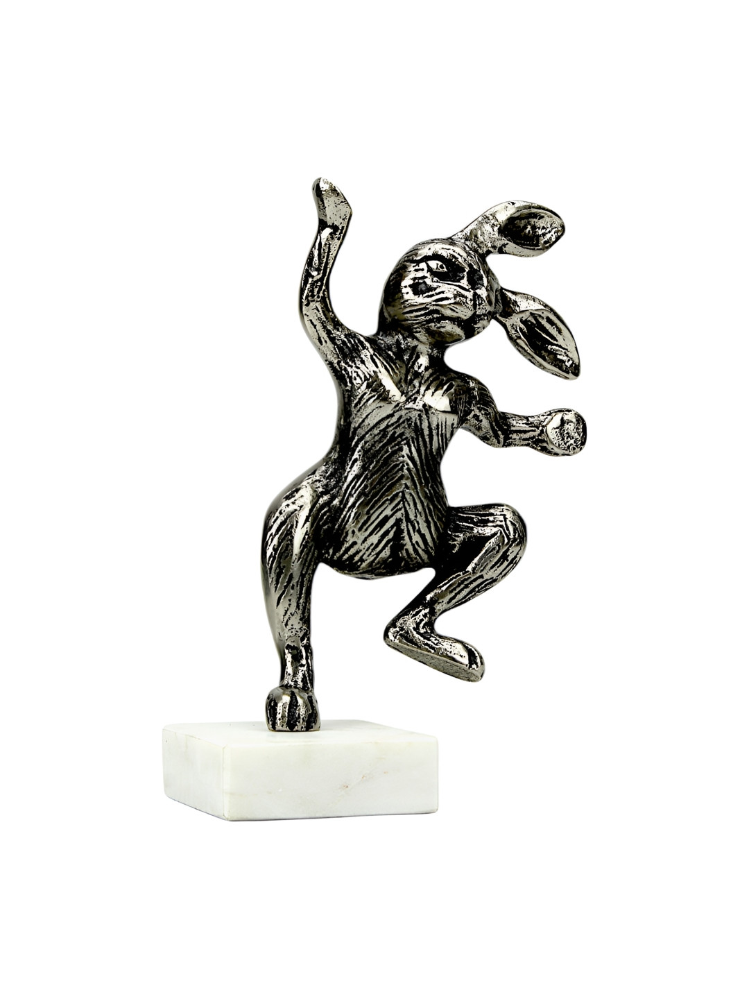 Hind Decor Antique Dancing Bunny on Base Black Metal Metallic Living Room Hand-Crafted Medium Showpiece - 8.7 Inches