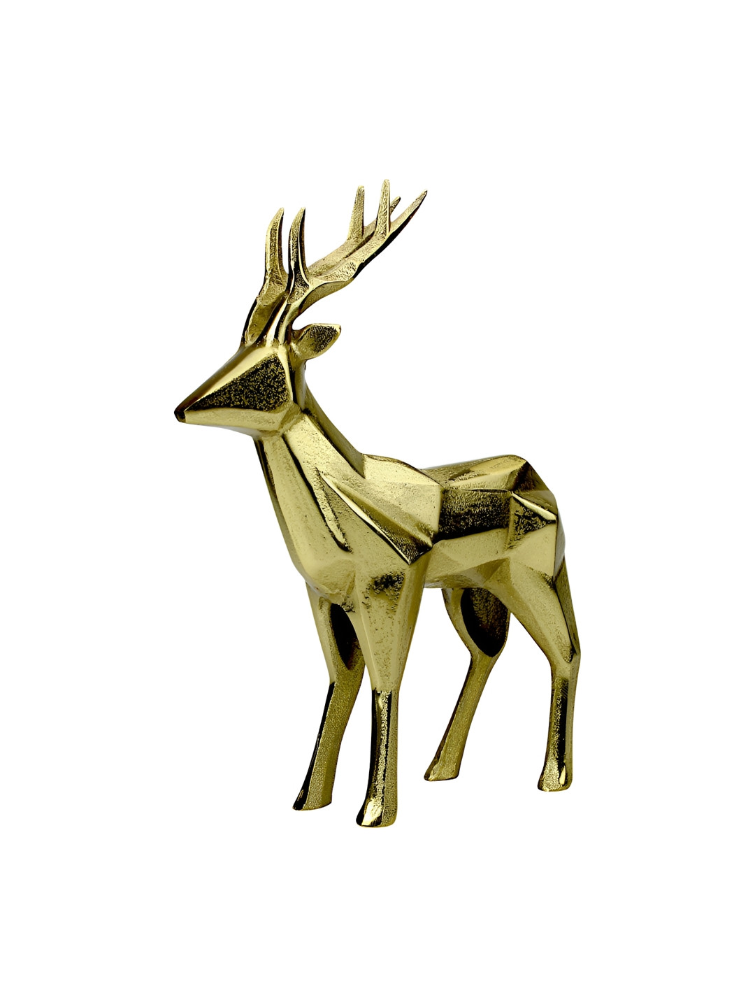 Hind Decor Diamond Cut Deer Gold Aluminium Metallic Home Office Medium Showpiece - 14.2 Inches