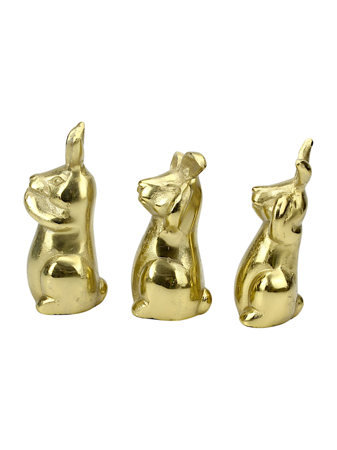 Hind Decor Bunny Gold Aluminium Metallic Living Room Hand-Crafted Set of 3 Small Showpieces - 5.9 Inches