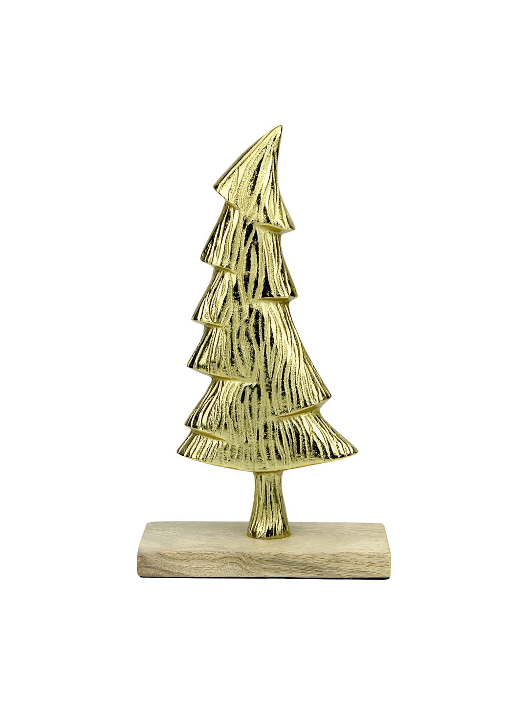 Hind Decor Christmas Tree on Rock Gold Metal Metallic Living Room Hand-Crafted Medium Showpiece - 10.6 Inches
