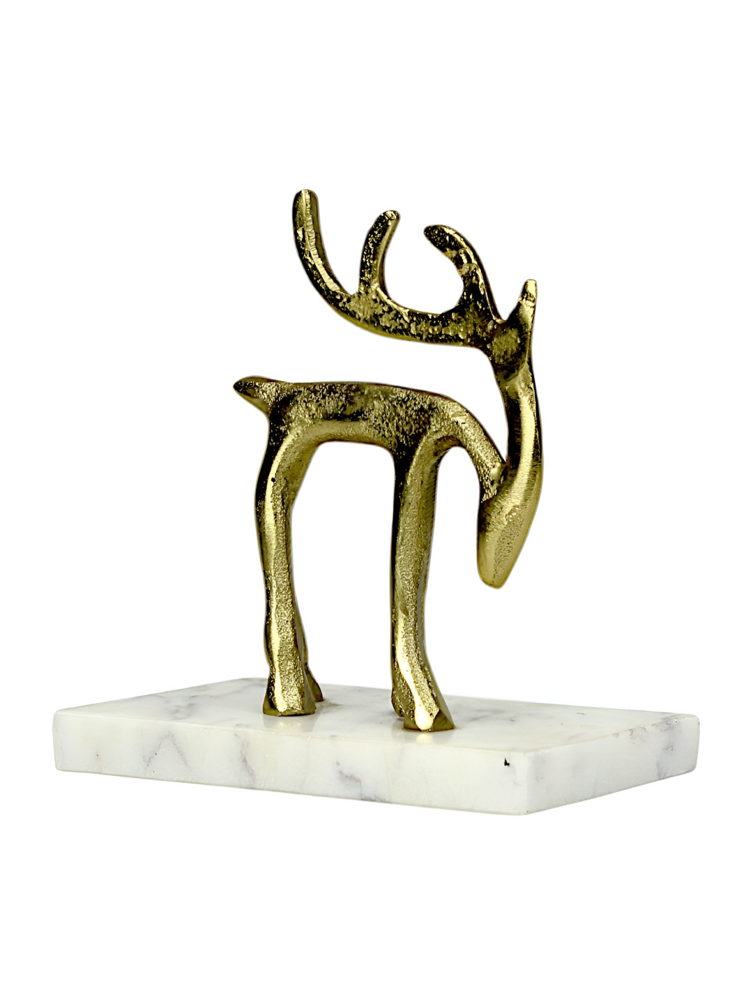 Hind Decor Christmas Decorative Minimalitic Standing Rain Deer on Base Gold Metal Metallic Living Room Medium Showpiece - 4.7 Inches