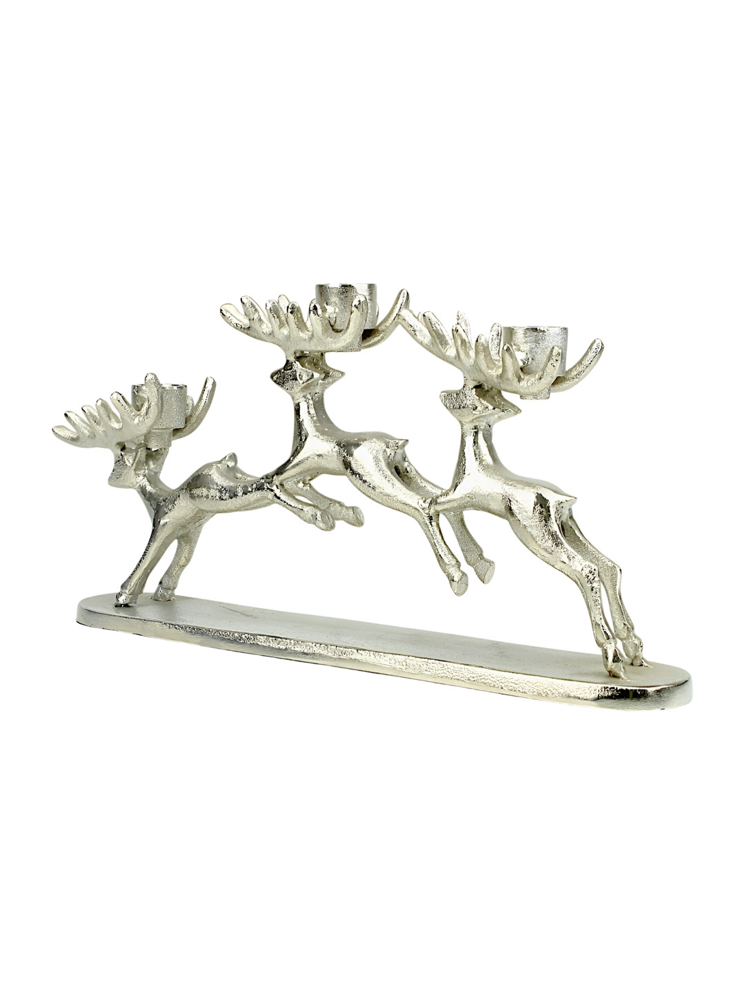 Hind Decor Silver-Toned Running Reindeer Candle Holder