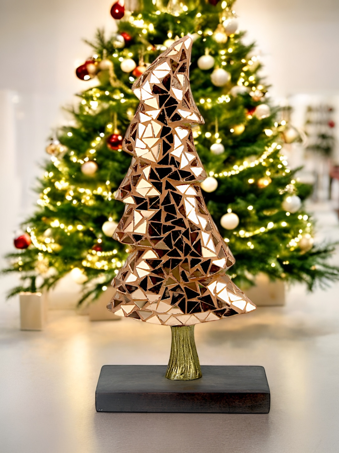 Hind Decor Christmas Tree Cone Pink Metal Metallic Living Room Hand-Crafted Medium Showpiece - 11 Inches