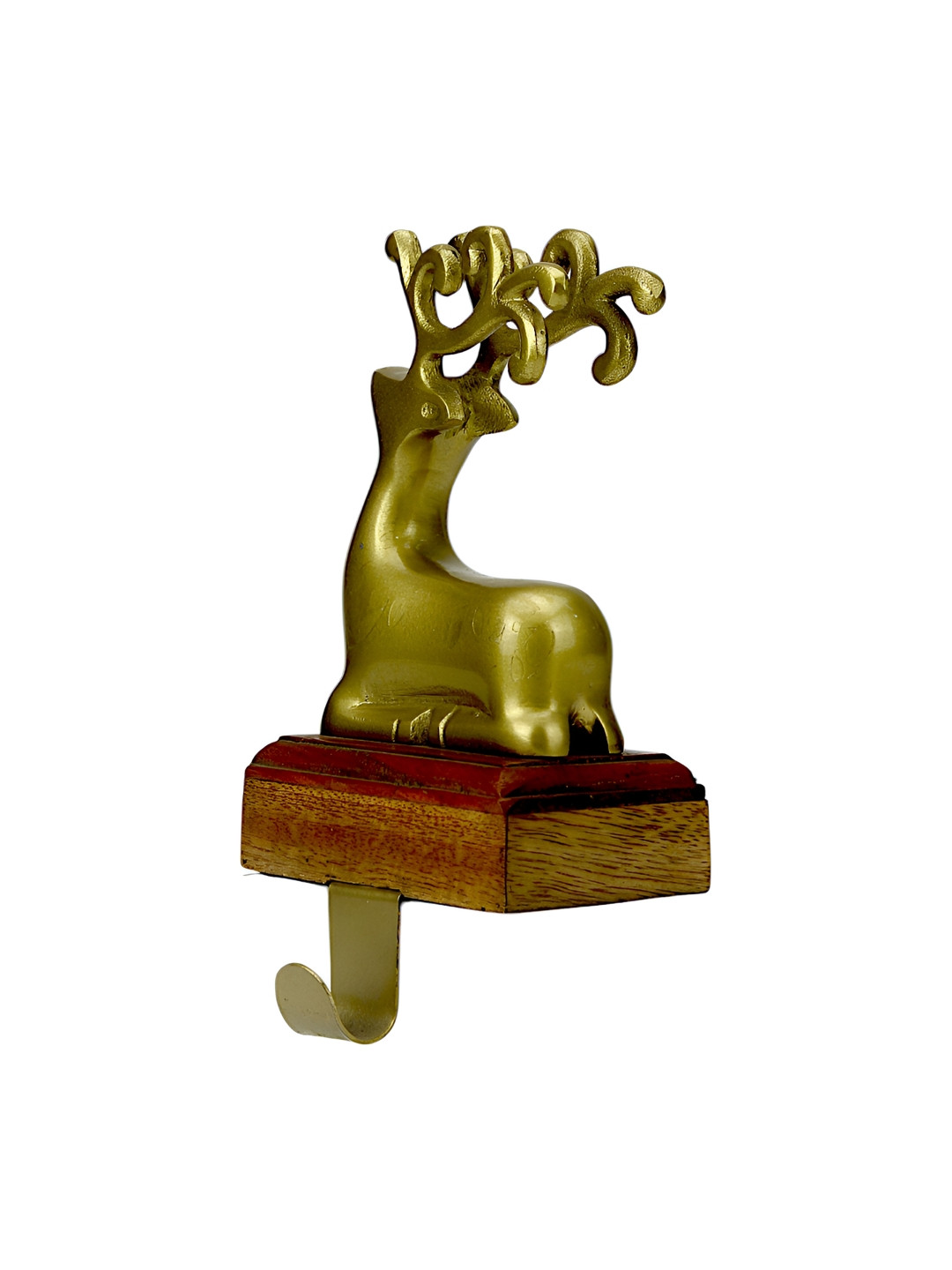 Hind Decor Gold Toned Reindeer Stocking Hooks & Holder