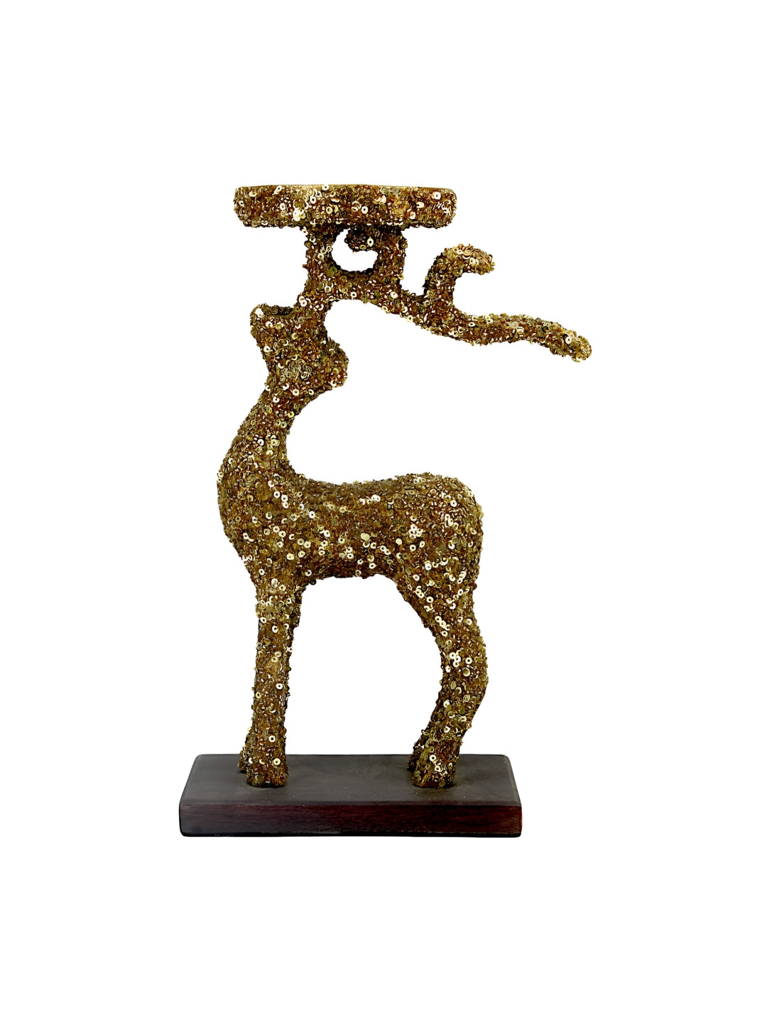 Hind Decor Brown & Black Glossy Reindeer On Base Candle Holder