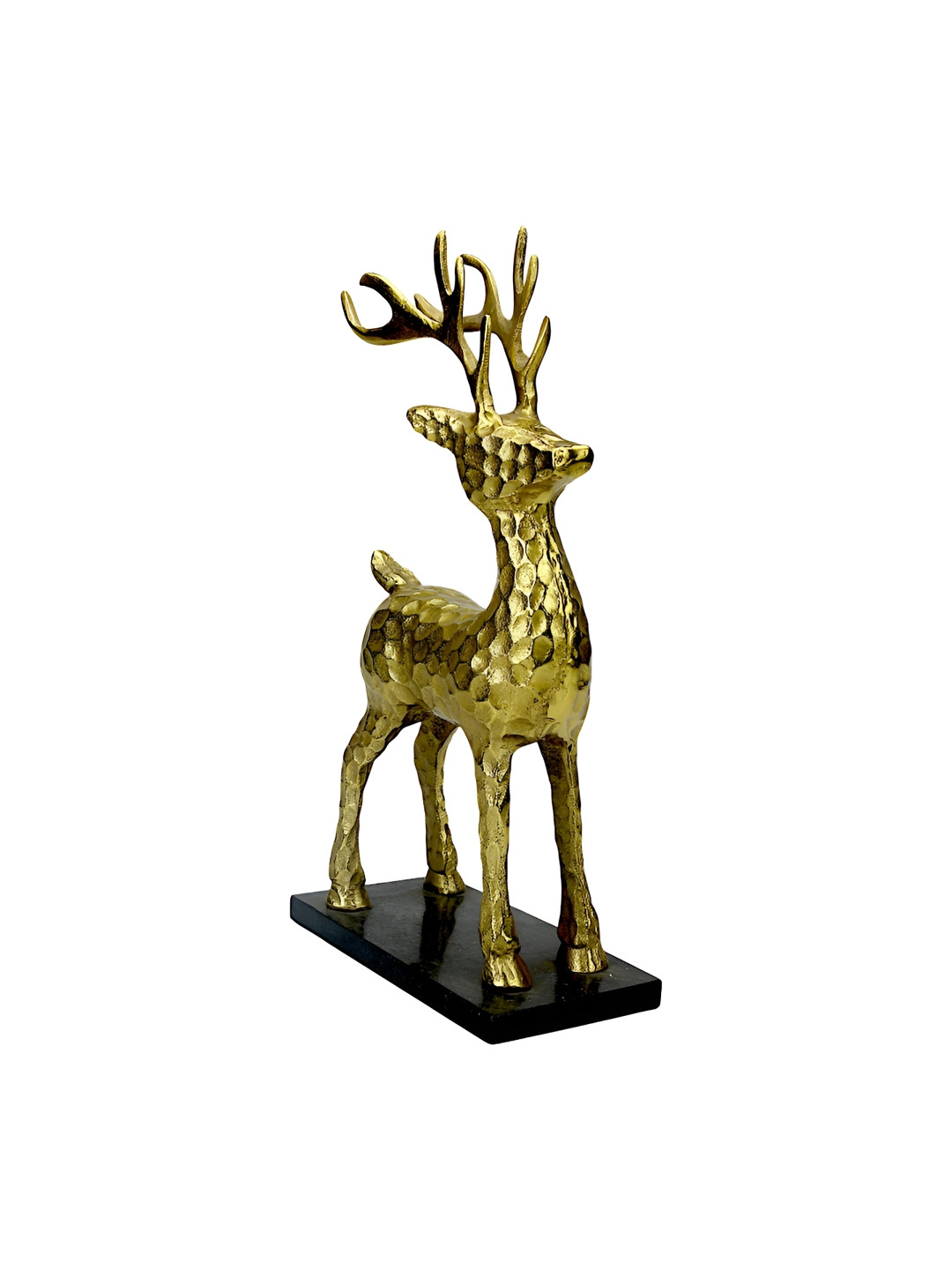 Hind Decor Christmas Deer Gold Metal Metallic Living Room Hand-Crafted Small Showpiece - 12.6 Inches