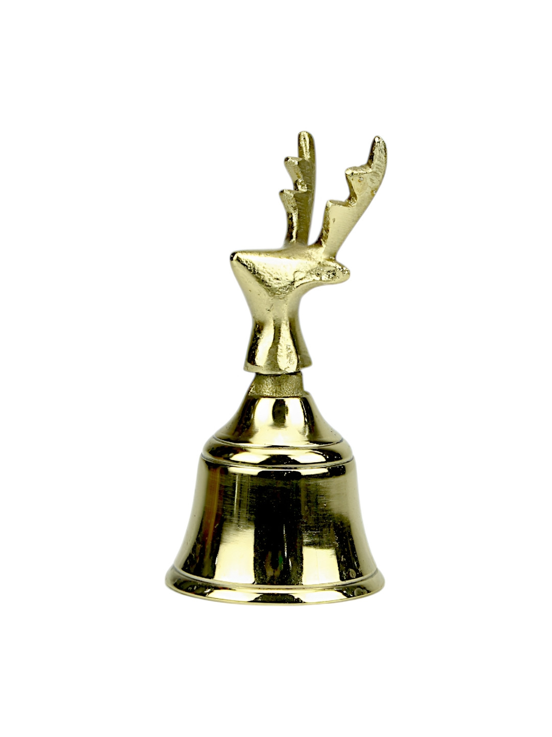 Hind Decor Gold-Toned Reindeer Design Aluminum Christmas Bell