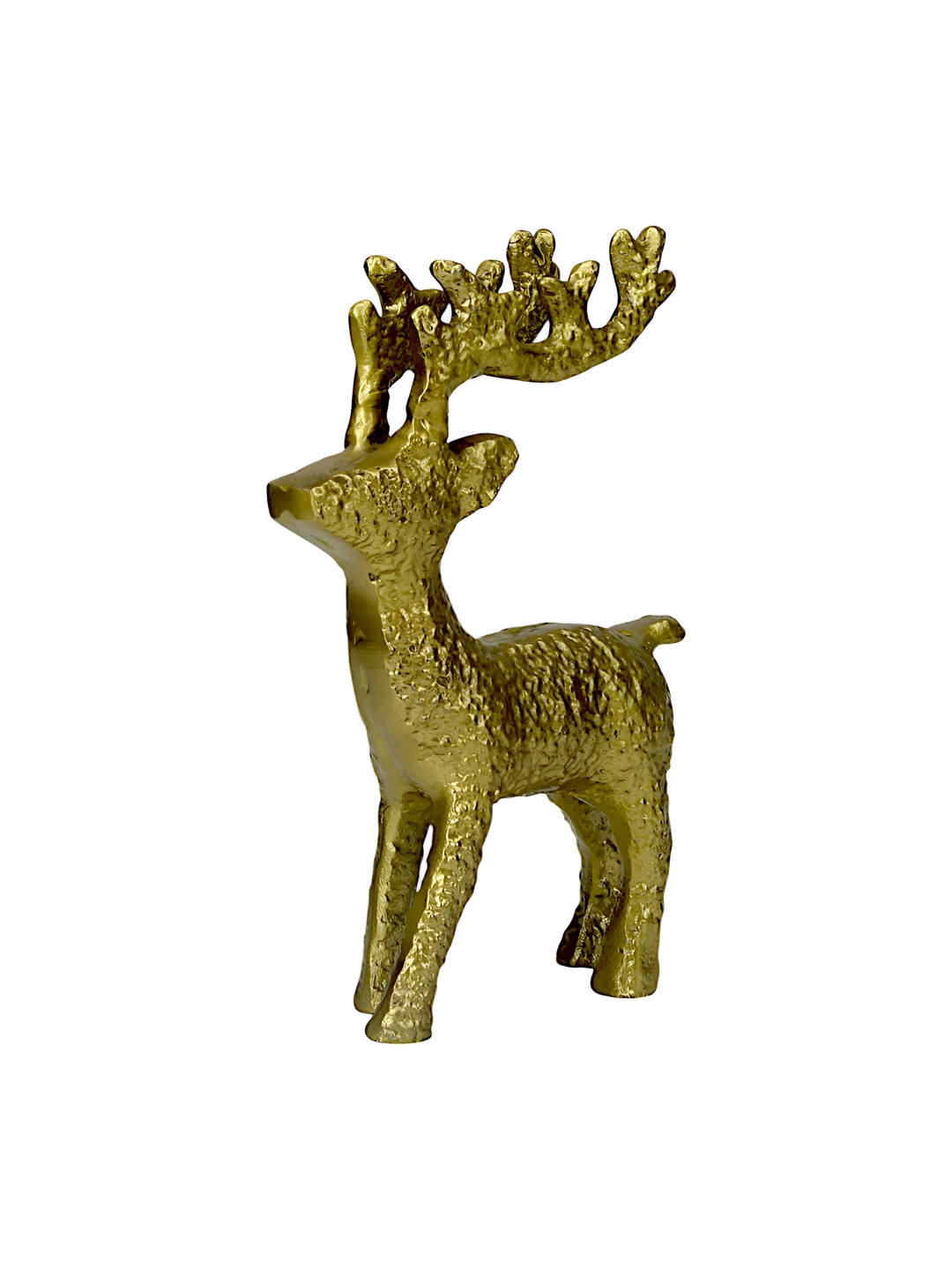 Hind Decor Christmas Deer Gold Aluminium Metallic Living Room Hand-Crafted Small Showpiece - 8.7 Inches