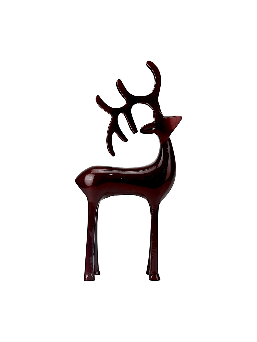 Hind Decor Minimalistic Reindeer on Base Red Metal Metallic Living Room Hand-Crafted Medium Showpiece - 12.2 Inches