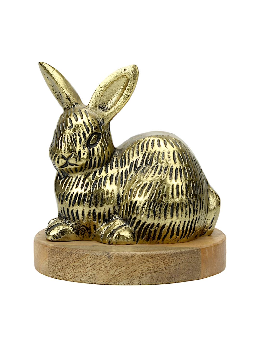 Hind Decor Bunny Gold Metal Metallic Garden Hand-Crafted Small Showpiece - 7.1 Inches
