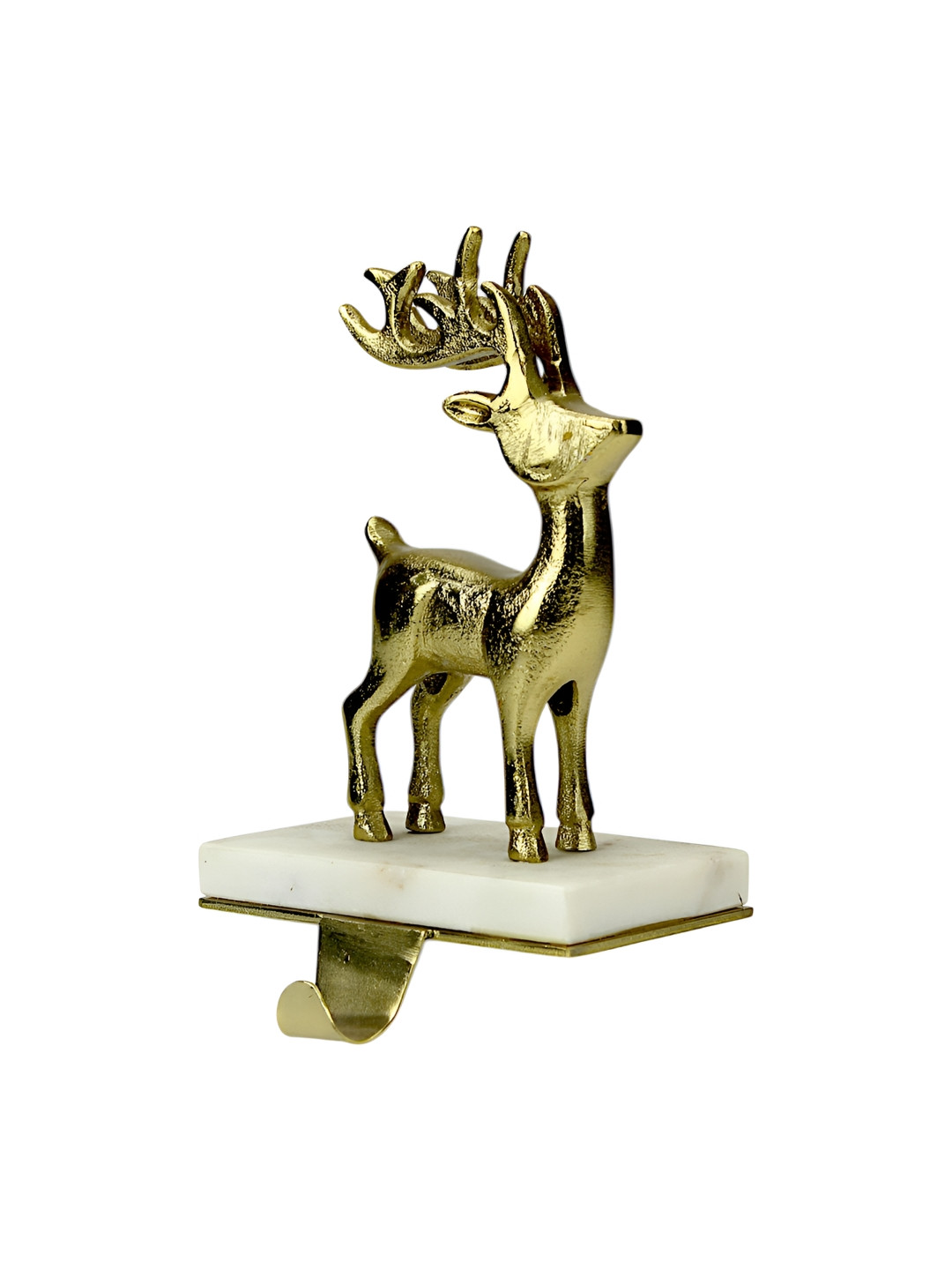 Hind Decor Gold Toned Reindeer Stocking On Marble Base Holder