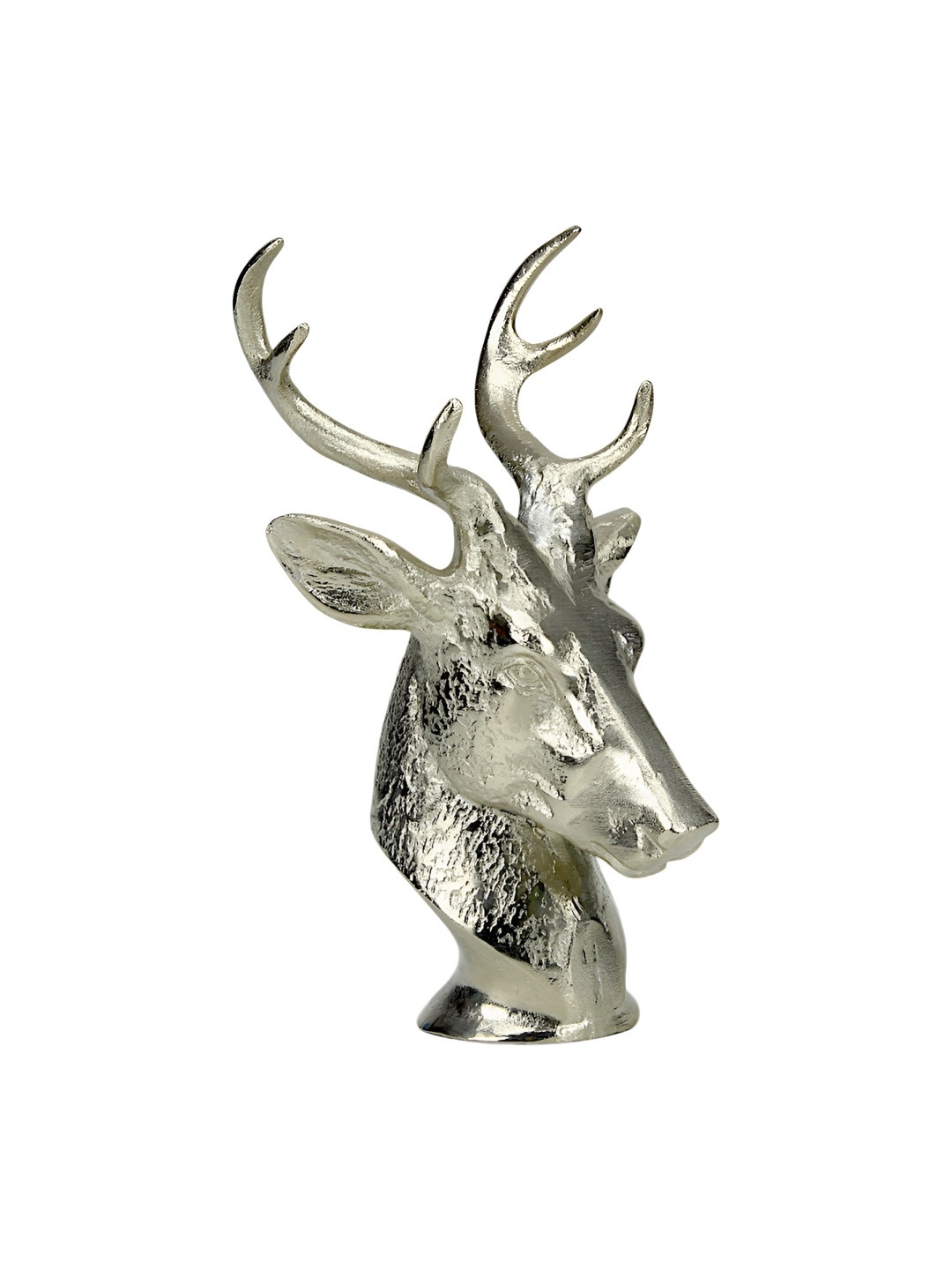 Hind Decor Long Horn Reindeer Head Silver Metal Metallic Living Room Medium Showpiece - 9.4 Inches