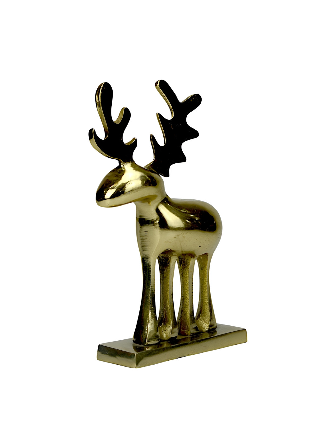 Hind Decor Christmas Minimalistic Raindeer on Base Gold Aluminium Metallic Living Room Hand-Crafted Medium Showpiece - 9.8 Inches