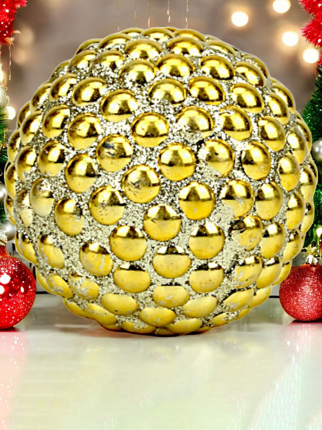 Hind Decor Gold Toned Christmas Decorative Ball