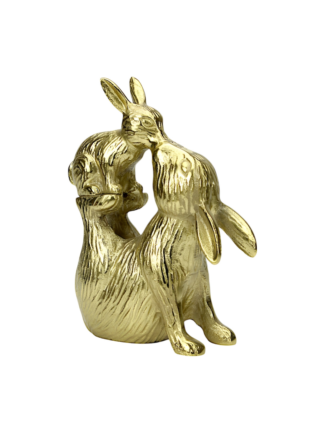 Hind Decor Bunny with Baby Bunny Yellow Metal Metallic Living Room Hand-Crafted Medium Showpiece - 9.4 Inches
