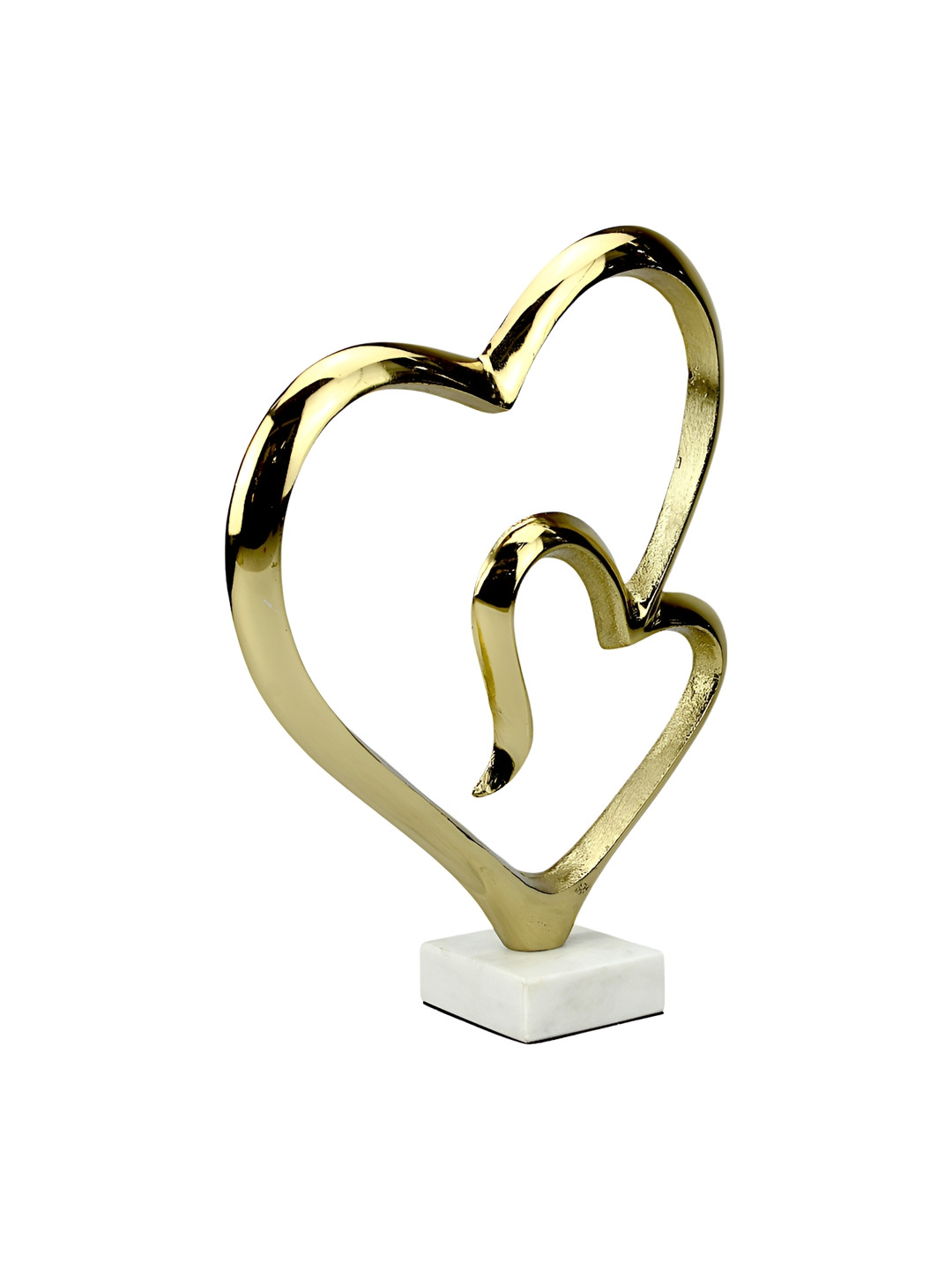Hind Decor Double Heart Shape Gold Metal Metallic Living Room Hand-Crafted Medium Showpiece - 13.4 Inches