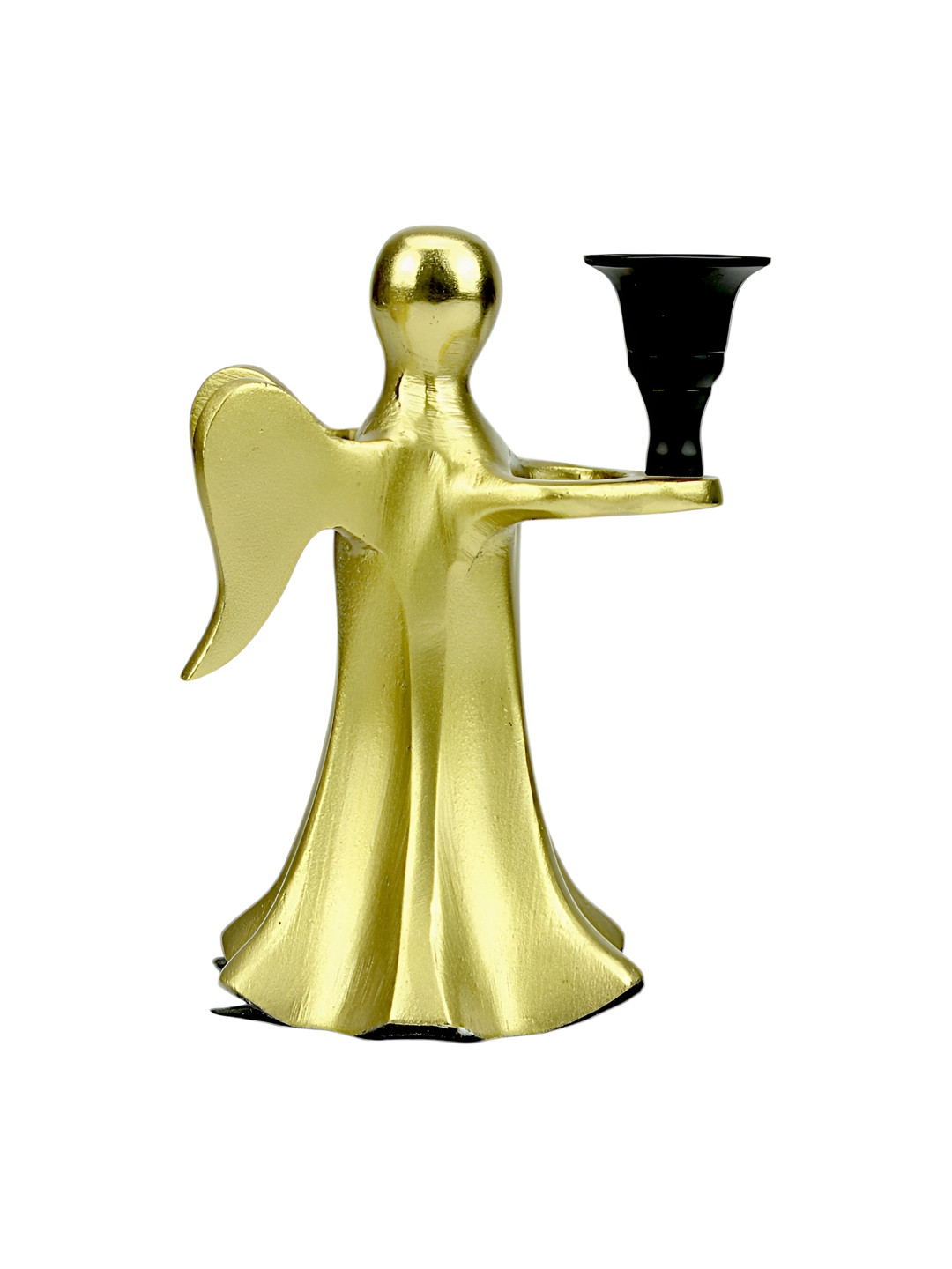 Hind Decor Gold-Toned and Black Aluminium Angel Holding Candle Holder