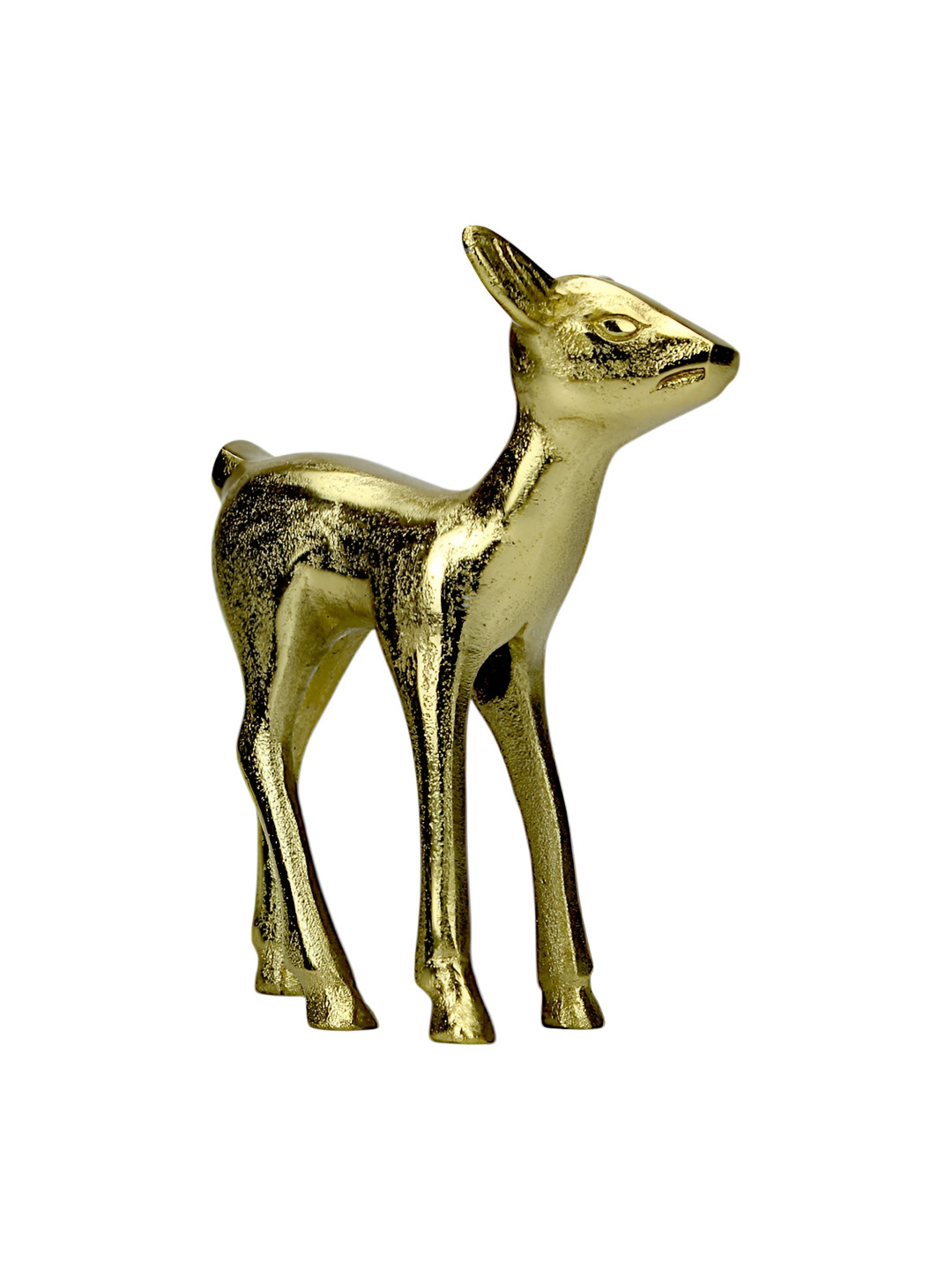 Hind Decor Christmas Minimalistic Standing Deer Gold Metal Metallic Garden Hand-Crafted Small Showpiece - 6.7 Inches