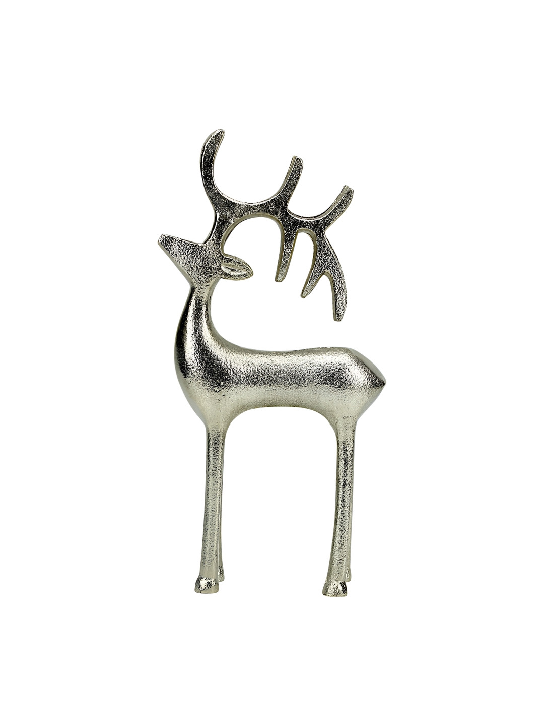 Hind Decor Christmas Standing Deer Silver Aluminium Metallic Living Room Hand-Crafted Medium Showpiece - 12.2 Inches