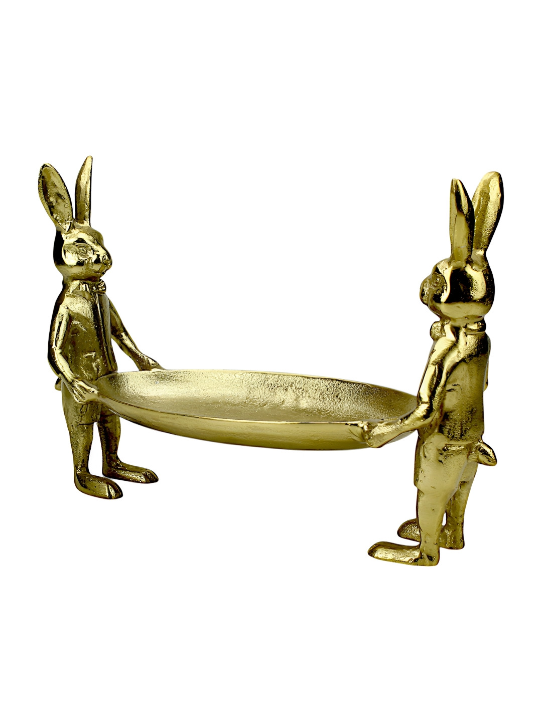 Hind Decor Standing Bunny Holding Tray Gold Aluminium Metallic Home Office Hand-Crafted Medium Showpiece - 10.2 Inches