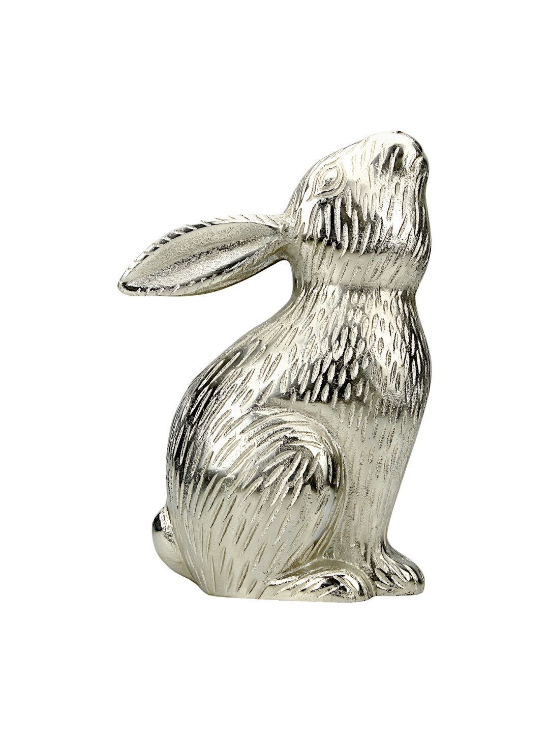 Hind Decor Sitting Bunny Silver Metal Metallic Living Room Hand-Crafted Medium Showpiece - 10.2 Inches