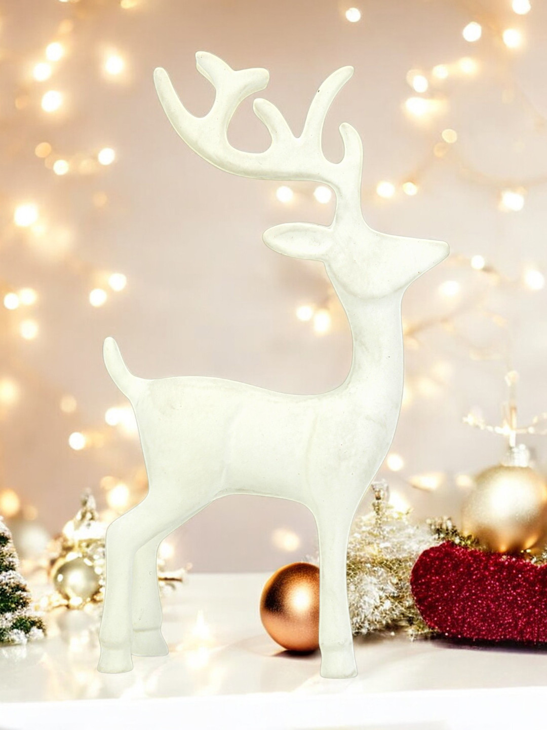 Hind Decor Reindeer White Aluminium Metallic Living Room Hand-Crafted Medium Showpiece - 10.2 Inches
