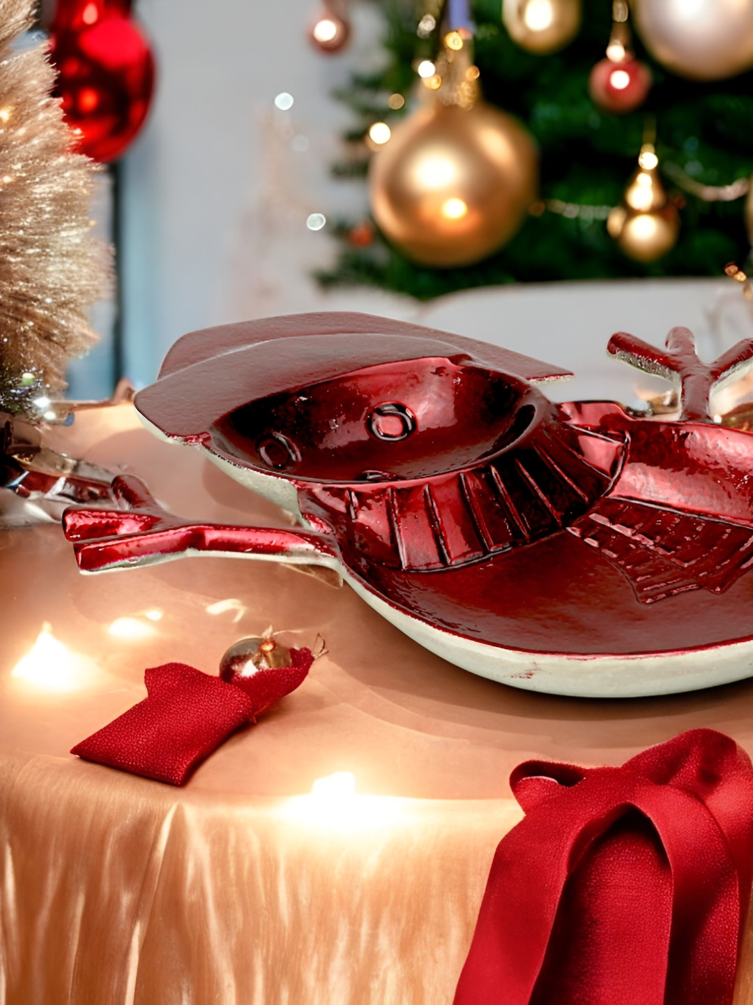 Hind Decor Red Aluminium Decorative Bowl