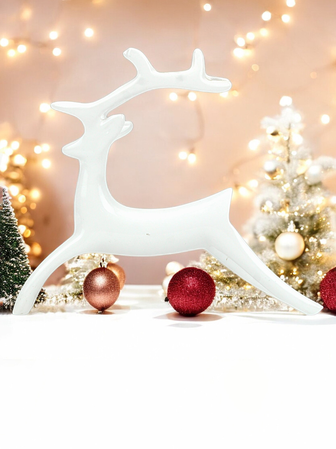 Hind Decor Reindeer White Aluminium Metallic Living Room Medium Showpiece - 1.6 Inches