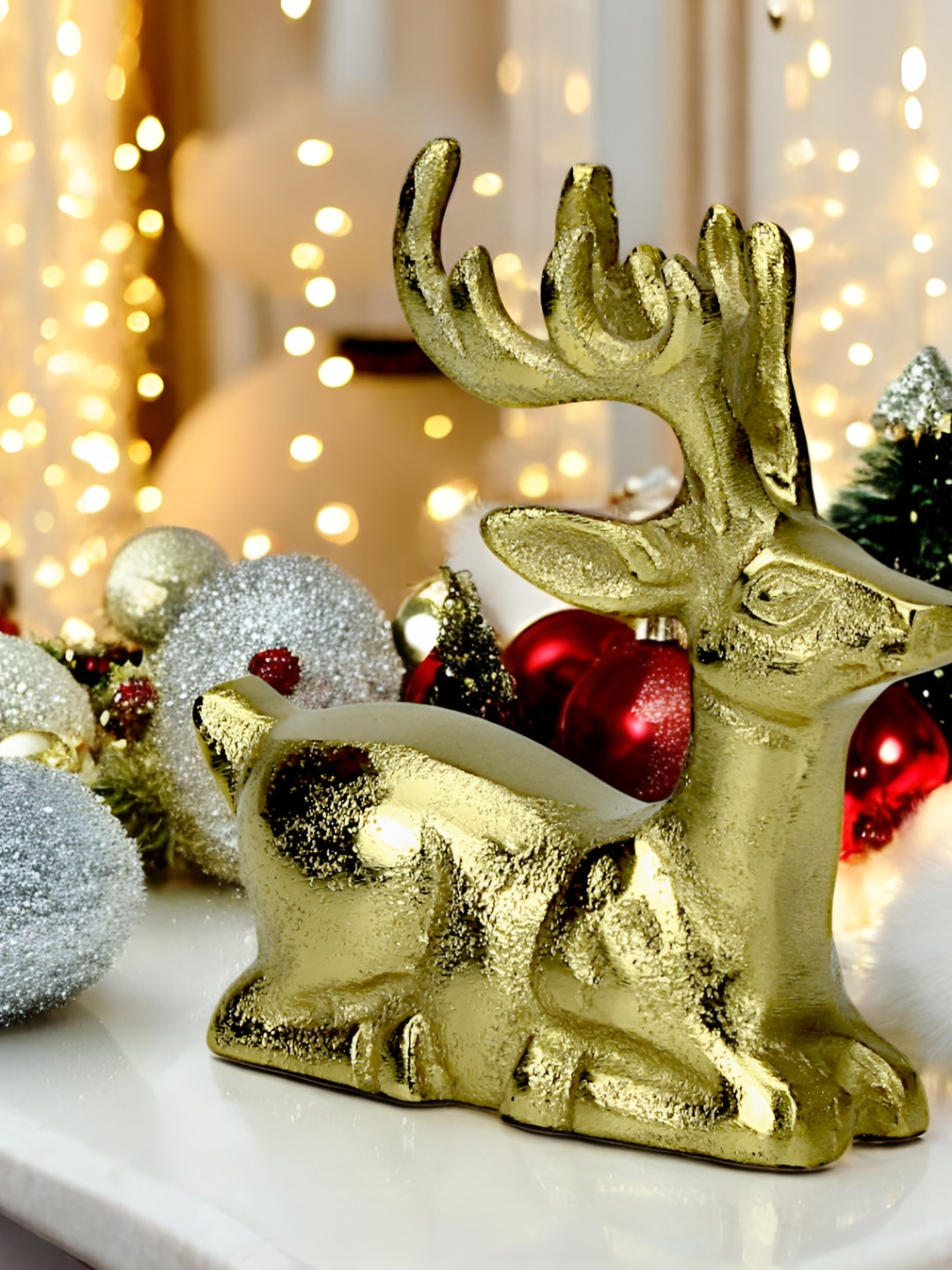 Hind Decor Sitting Deer Gold Aluminium Metallic Living Room Hand-Crafted Medium Showpiece - 5.5 Inches