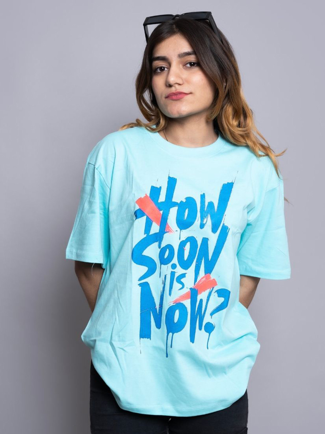 JAC INDIAN Women Typography Printed Round Neck Cotton Oversized T-shirt