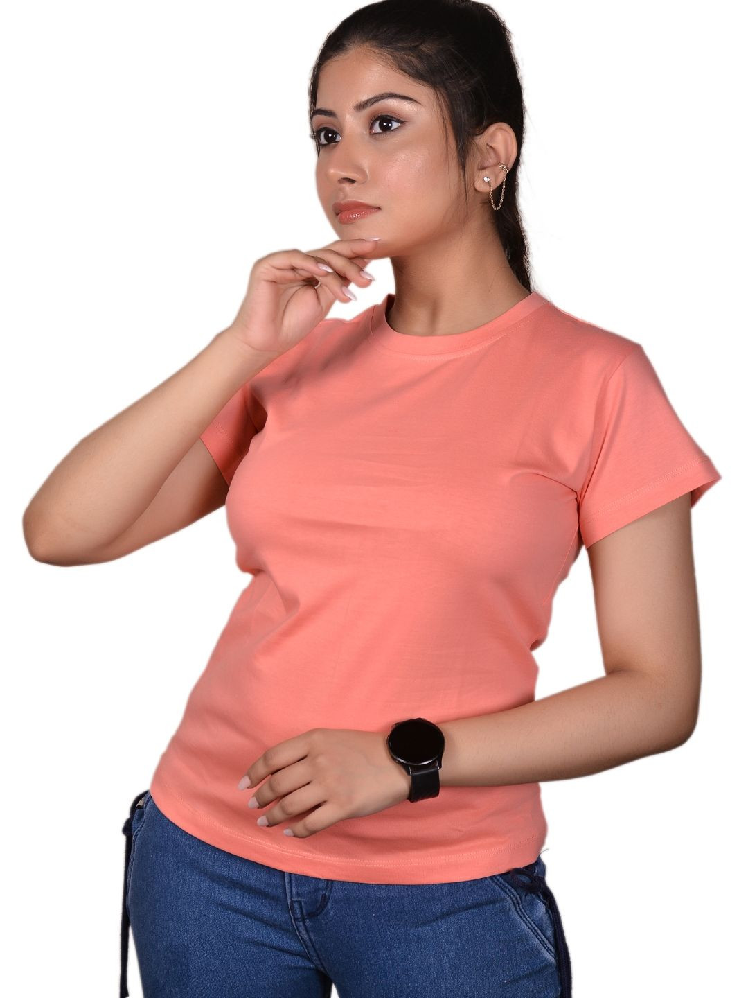JAC INDIAN Women Solid Round Neck Cotton T-shirt