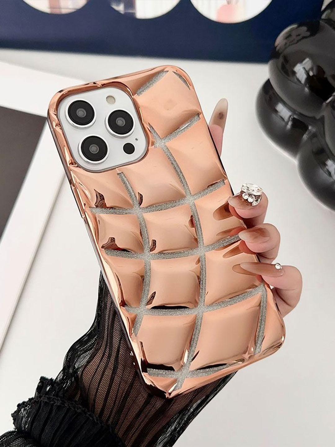 Luxury Kase LK142 Electroplated curved plaid Protective iPhone 14 Pro Back Case