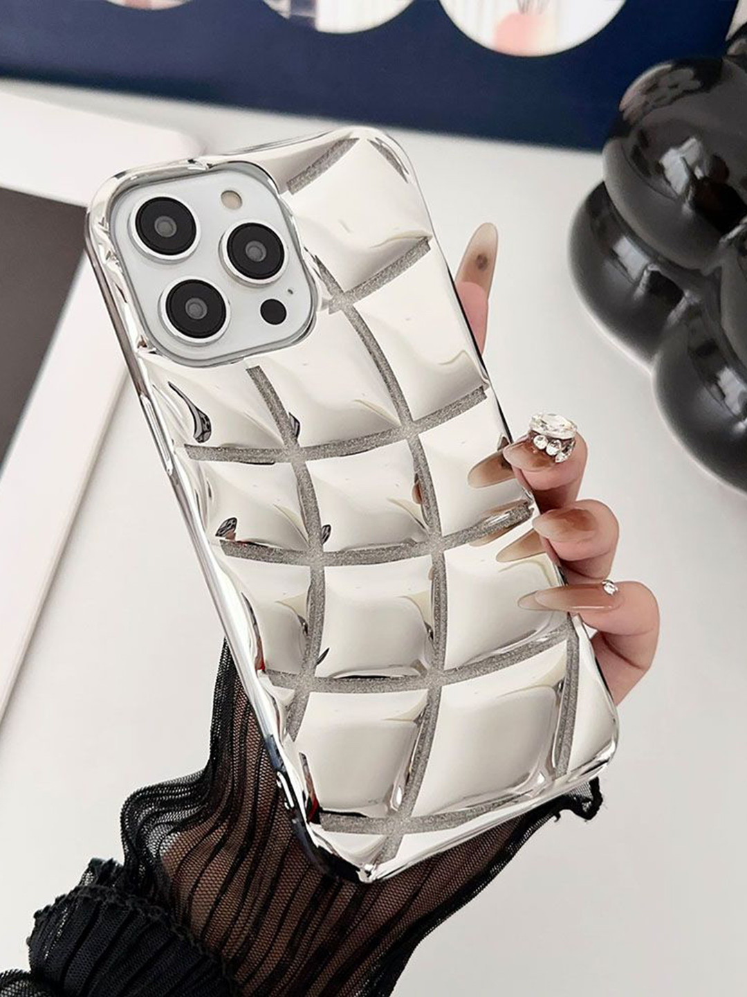 Luxury Kase LK142 Electroplated curved plaid Protective iPhone 15 Pro Max Back Case