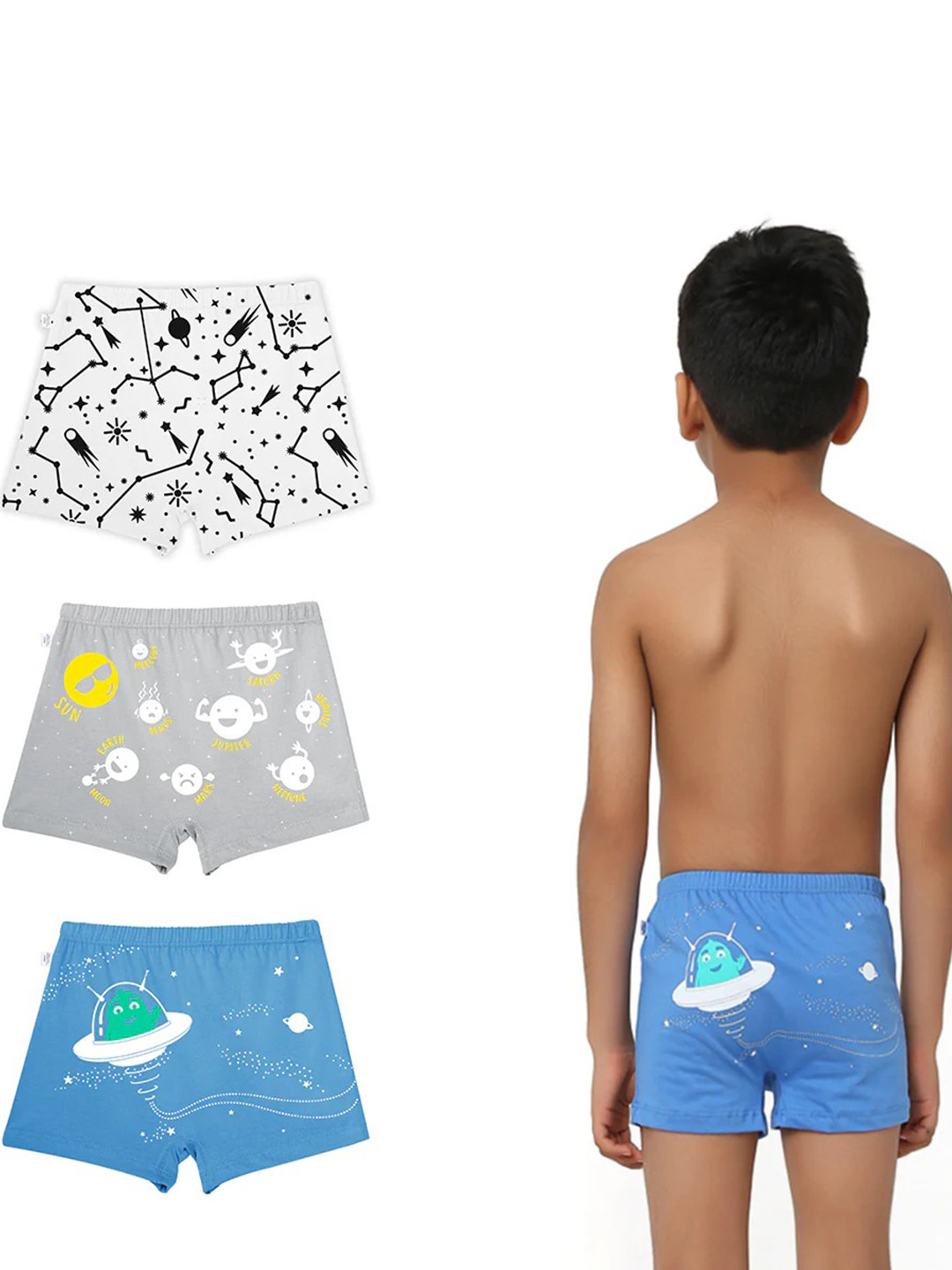 You Got Plan B Boys Pack Of 3 Printed Cotton Boxer Briefs BB-Space: 8-10