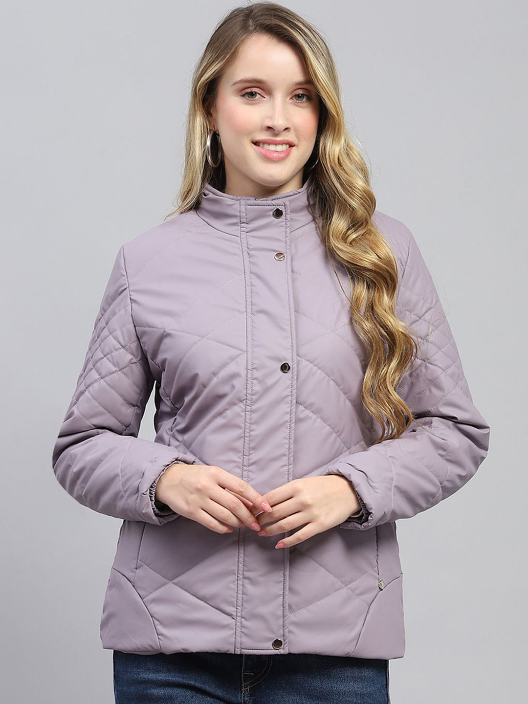 Monte Carlo Women Mock Collar Solid Casual Lightweight Padded Jacket