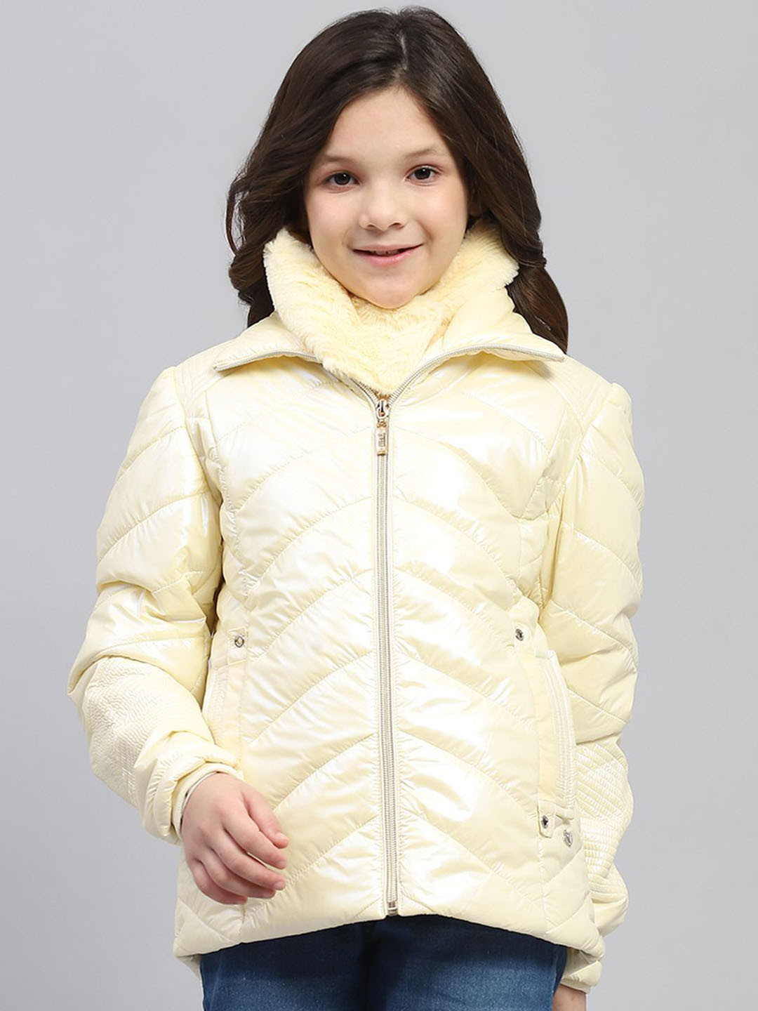 Monte Carlo Girls Double Collar Solid Casual Parka Lightweight Jacket