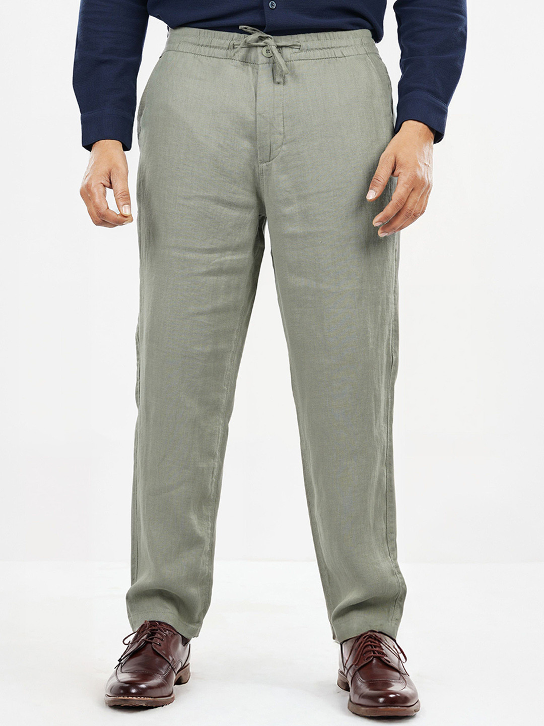 Celio Men Straight Fit Pure Linen Joggers Trousers