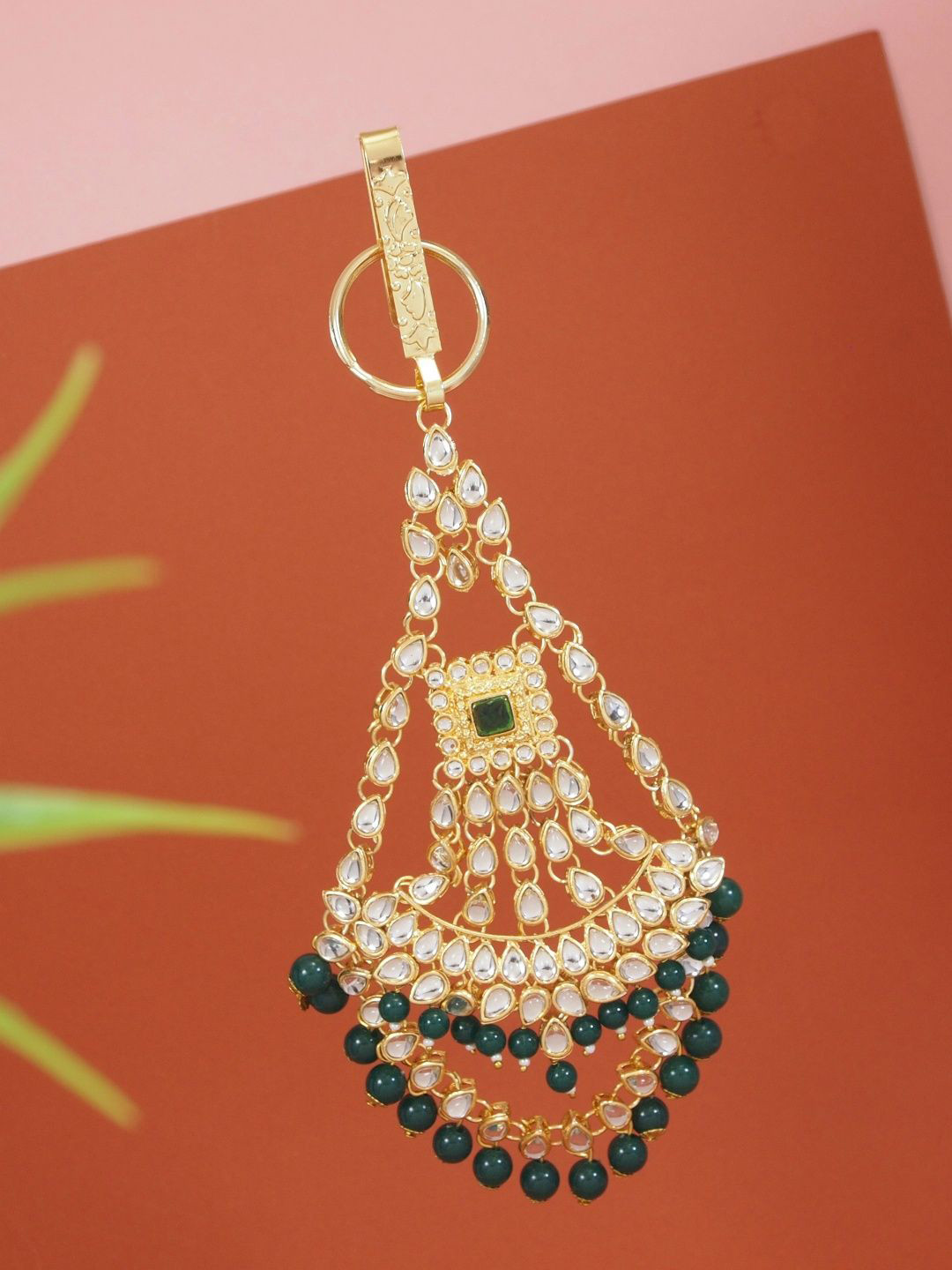 I Jewels Gold Plated Studded Kundan & Pearls Chabi Challa Clip Saree Accessories