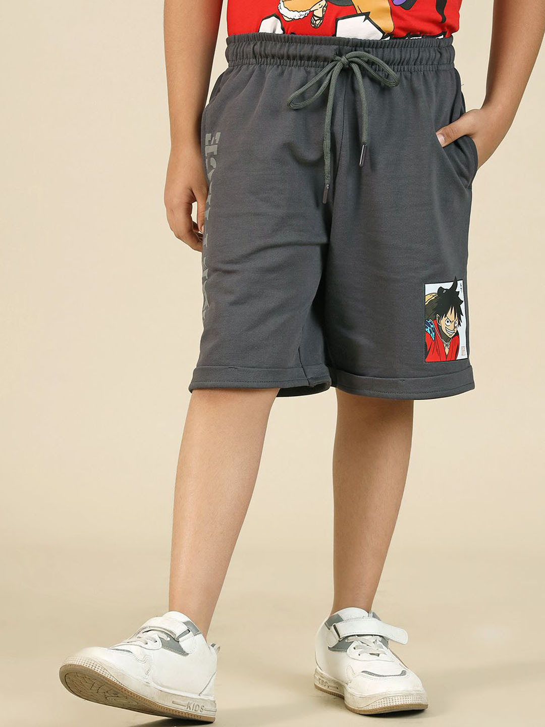 Kids Ville Boys One Piece Anime Printed Mid Rise Shorts