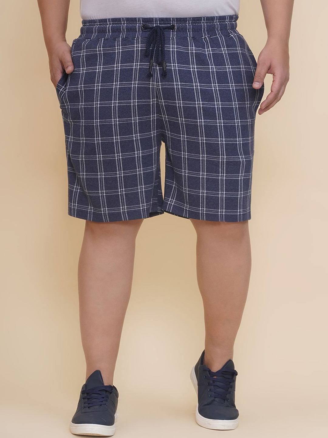 John Pride Men Plus Size Checked Knee Length Cotton Shorts