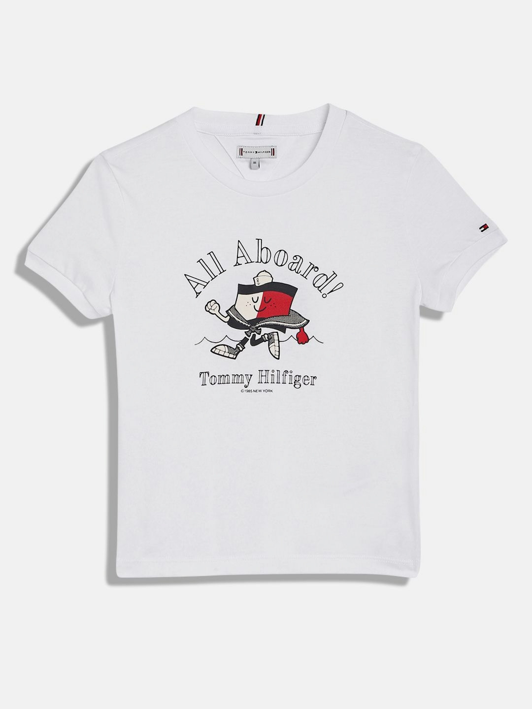 Tommy Hilfiger Girls FLAG MASCOT Typography Printed Round Neck Cotton T-shirt